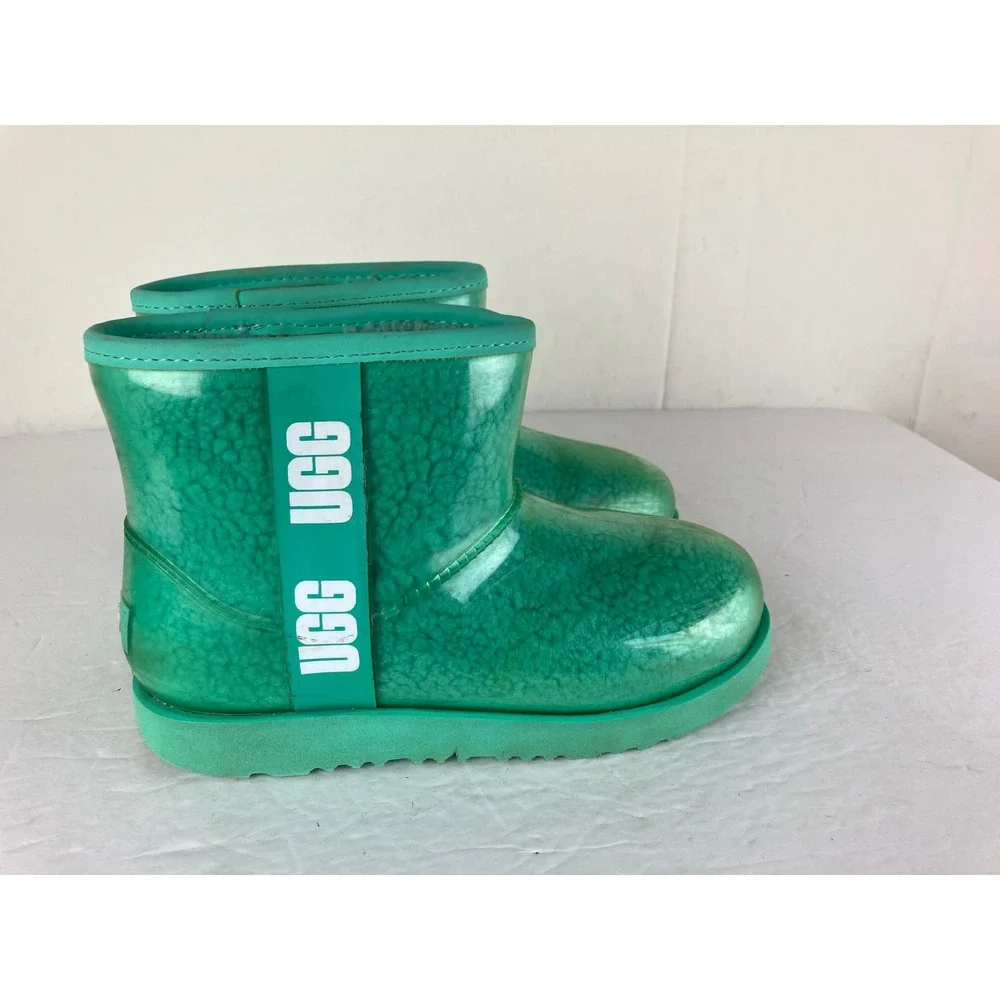 UGG Classic Clear Mini Kids 4 Emerald Green Waterproof Rain Snow Boots Sherpa
